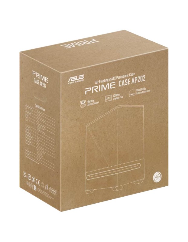 ASUS PC Case Prime mATX Panoramic Curved Tempered Glass Panels Aura Sync Light Band 3x Pre-Installed Fans USB-C AP202 ARGB Black ASUS PC Case Prime mATX Panoramic Curved Tempered Glass Panels Aura Sync Light Band 3x Pre-Installed Fans USB-C AP202 ARGB Black