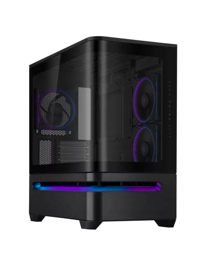 ASUS PC Case Prime mATX Panoramic Curved Tempered Glass Panels Aura Sync Light Band 3x Pre-Installed Fans USB-C AP202 ARGB Black ASUS PC Case Prime mATX Panoramic Curved Tempered Glass Panels Aura Sync Light Band 3x Pre-Installed Fans USB-C AP202 ARGB Black