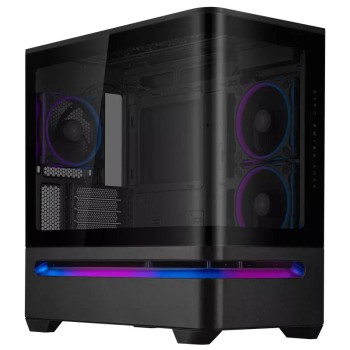 ASUS PC Case Prime mATX Panoramic Curved Tempered Glass Panels Aura Sync Light Band 3x Pre-Installed Fans USB-C AP202 ARGB Black