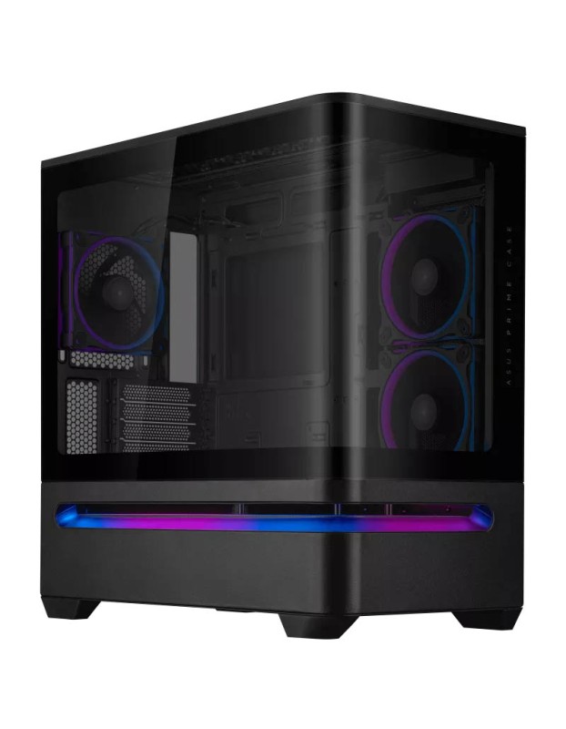 ASUS PC Case Prime mATX Panoramic Curved Tempered Glass Panels Aura Sync Light Band 3x Pre-Installed Fans USB-C AP202 ARGB Black ASUS PC Case Prime mATX Panoramic Curved Tempered Glass Panels Aura Sync Light Band 3x Pre-Installed Fans USB-C AP202 ARGB Black