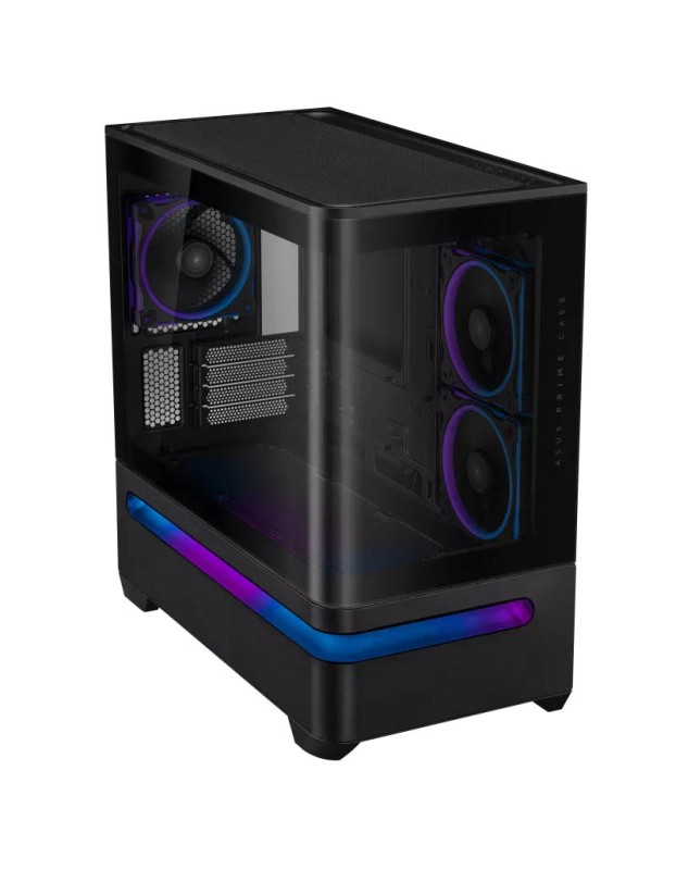 ASUS PC Case Prime mATX Panoramic Curved Tempered Glass Panels Aura Sync Light Band 3x Pre-Installed Fans USB-C AP202 ARGB Black ASUS PC Case Prime mATX Panoramic Curved Tempered Glass Panels Aura Sync Light Band 3x Pre-Installed Fans USB-C AP202 ARGB Black