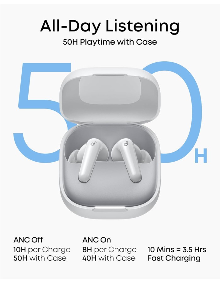 Anker Soundcore TWS Earphones R60i NC HiRes Audio , Translation Earbuds, 50H Playtime White