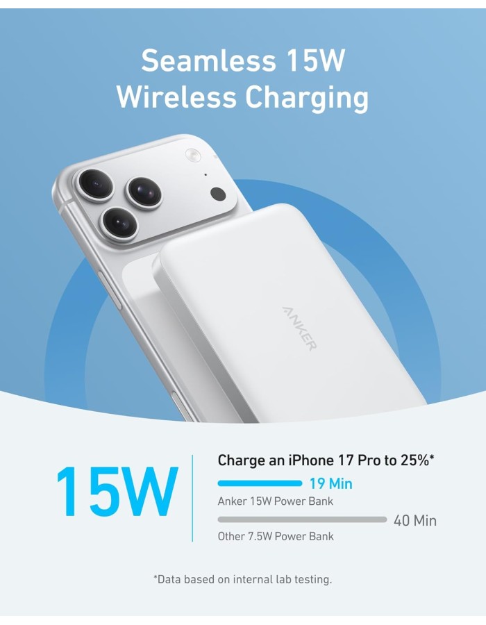 Anker Mobile Powerbank Wireless 10000 15W Ultra Slim Qi2 MagGo White Anker Mobile Powerbank Wireless 10000 15W Ultra Slim Qi2 MagGo White