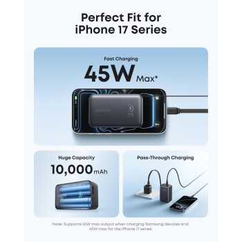 Anker Mobile Powerbank 10000 45W Built-In USB-C Cable Black
