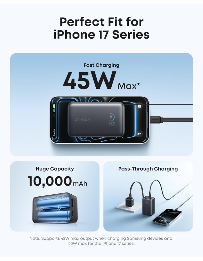 Anker Mobile Powerbank 10000 45W Built-In USB-C Cable Black Anker Mobile Powerbank 10000 45W Built-In USB-C Cable Black