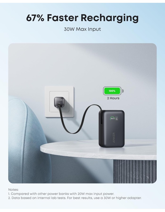 Anker Mobile Powerbank 10000 45W Built-In USB-C Cable Black Anker Mobile Powerbank 10000 45W Built-In USB-C Cable Black