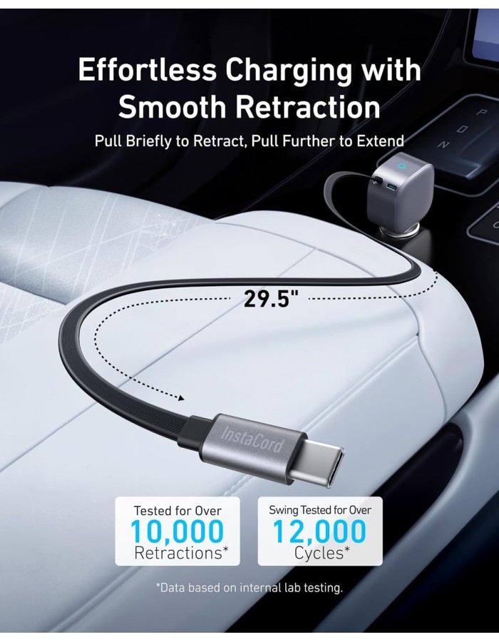 Anker Mobile Charger Car 75W with Built-In Retractable USB-C Cable