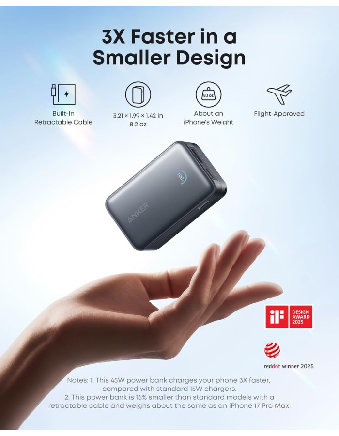 Anker Mobile Powerbank 10000 45W Built-In USB-C Cable Black Anker Mobile Powerbank 10000 45W Built-In USB-C Cable Black