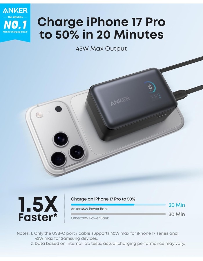 Anker Mobile Powerbank 10000 45W Built-In USB-C Cable Black Anker Mobile Powerbank 10000 45W Built-In USB-C Cable Black