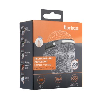 Uniross ULSH07 Headlamp 350LM USB-C Rechargeable, Wide Angle & Motion Sensor