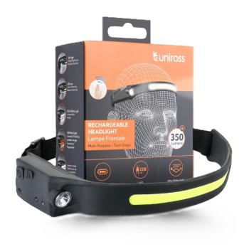 Uniross ULSH07 Headlamp 350LM USB-C Rechargeable, Wide Angle & Motion Sensor