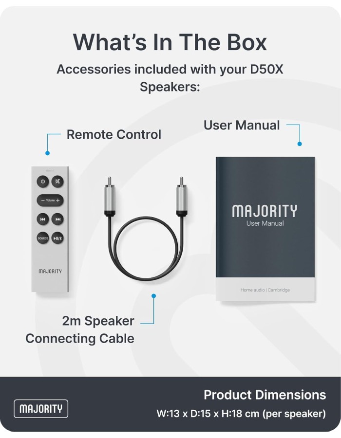 Majority Speakers Active D50X 60W 2.0 BT/USB/Optical/HDMI ARC Black (pair)