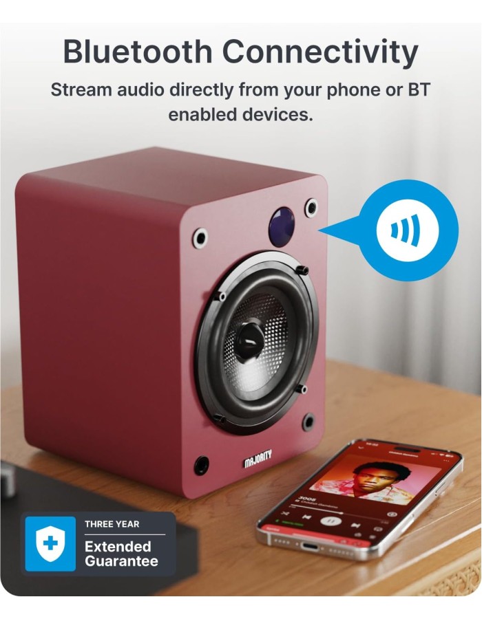 Majority Speakers Active D50X 60W 2.0 BT/USB/Optical/HDMI ARC Maroon (pair)