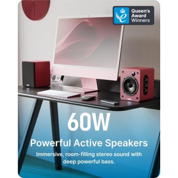 Majority Speakers Active D50X 60W 2.0 BT/USB/Optical/HDMI ARC Maroon (pair)