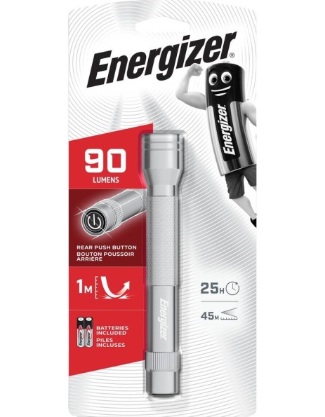 Energizer Light Torch 90 Lumens 25 Hrs & Rear Push Button (2AA) - Metal Light Energizer Light Torch 90 Lumens 25 Hrs & Rear Push Button (2AA) - Metal Light