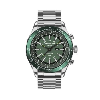 HiFuture GO PRO2 Silver Green Luxury Swiss-Inspired Elegance Stainless Steel SmartWatch with AMOLED Display, 10 Day Battery, 1ATM
