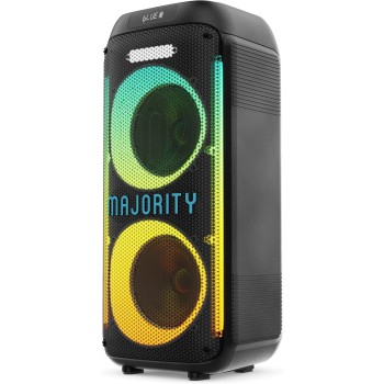 Majority Pulse P2 Portable Party & Karaoke Speaker with Wired Microphone, Bluetooth, USB/SD, Mic Echo, Treble, Bass Boost, TWS & LED Lights