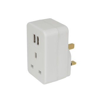 Mercury Plug-Through 13A UK Mains Adaptor with Dual USB 429.690 Mercury Plug-Through 13A UK Mains Adaptor with Dual USB 429.690