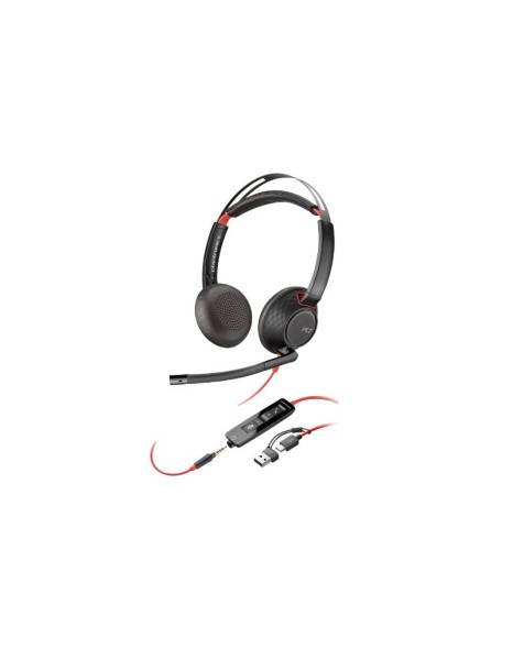 Poly Blackwire 5220 Stereo USB-C Headset +3.5mm Plug +USB-C/A Adapter - 93S88AA