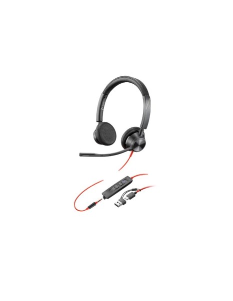 Poly Headset Blackwire 3325 Stereo Microsoft Teams Certified USB-C + 3.5mm Plug +USB-C/A Adapter