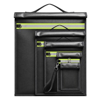 Set of 5 fireproof RFID signal blocking bags OTN-5R with handle and reflective strip - black