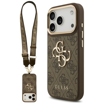 Guess 4G Big 4G Classic Logo Big Strap Metal Buttons Case for iPhone 17 Pro - Brown