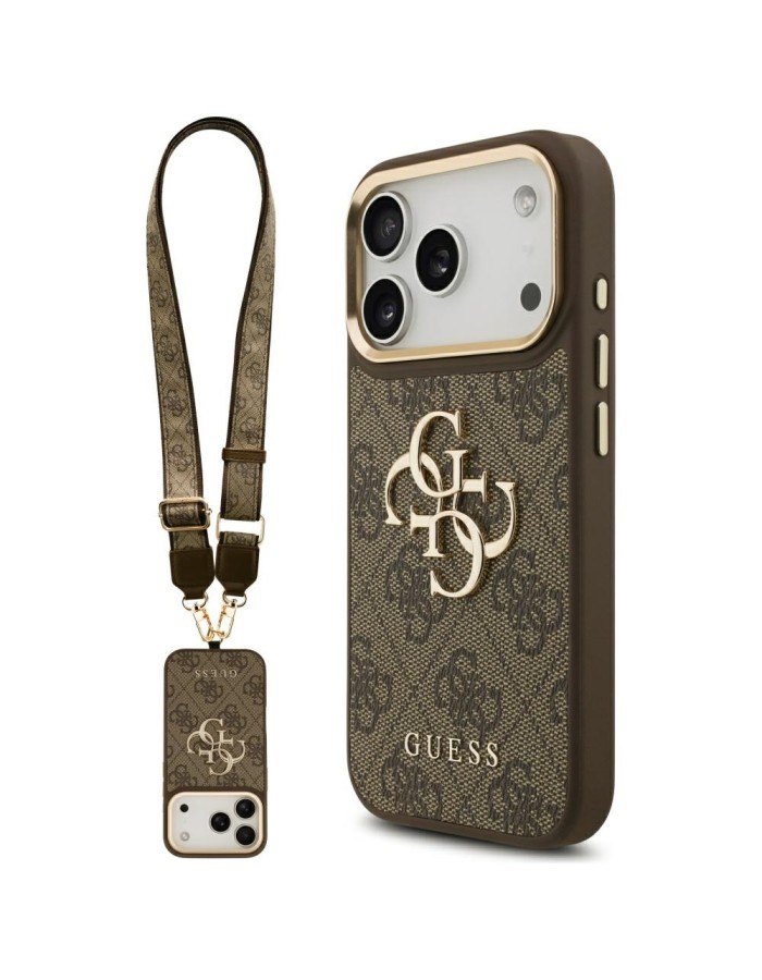 Guess 4G Big 4G Classic Logo Big Strap Metal Buttons Case for iPhone 17 Pro - Brown