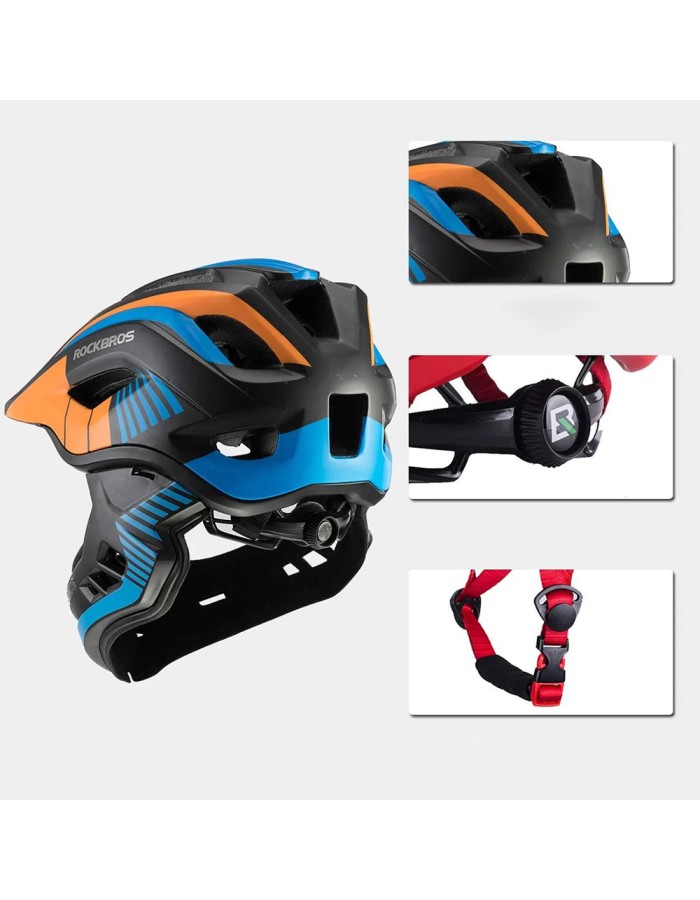 Rockbros TT-32SOBL-S Children's Bike Helmet with Detachable Chin Size S - Black and Orange Rockbros TT-32SOBL-S Children's Bike Helmet with Detachable Chin Size S - Black and Orange