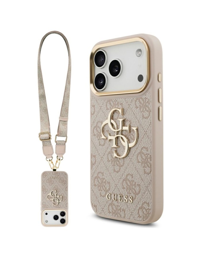 Guess 4G Big 4G Classic Logo Big Strap Metal Buttons Case for iPhone 17 Pro - Pink