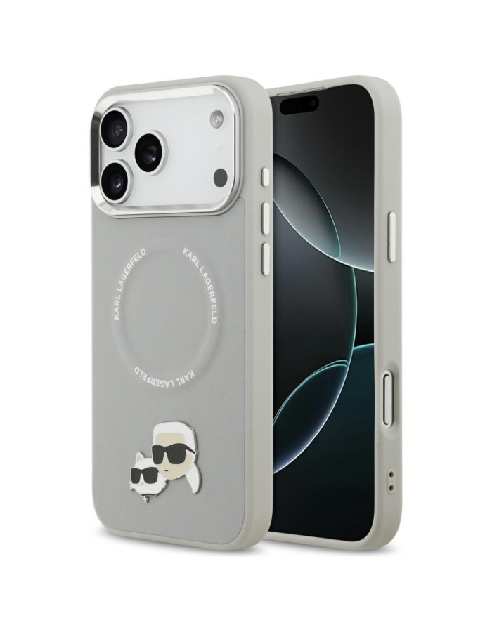 Karl Lagerfeld Karl & Choupette Pins MagSafe Case for iPhone 17 Pro - Gray Karl Lagerfeld Karl & Choupette Pins MagSafe Case for iPhone 17 Pro - Gray