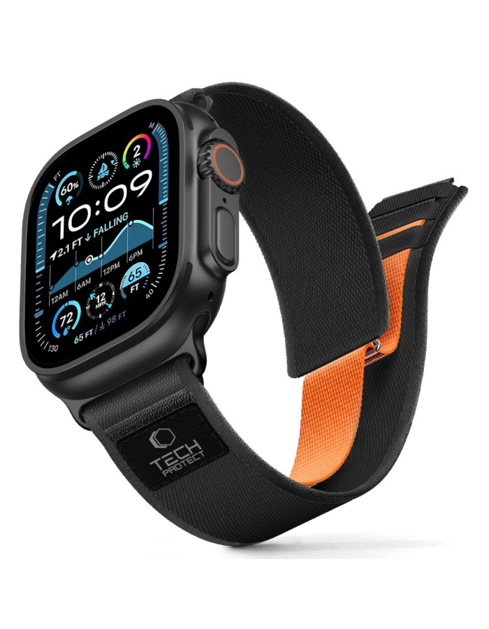 Tech-Protect Nylon Elite Strap for Apple Watch 44 / 45 / 46 / 49 mm - Black &amp;amp; Orange