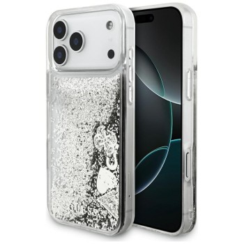 Guess Liq case. Glitter Charms for iPhone 17 Pro Max - silver