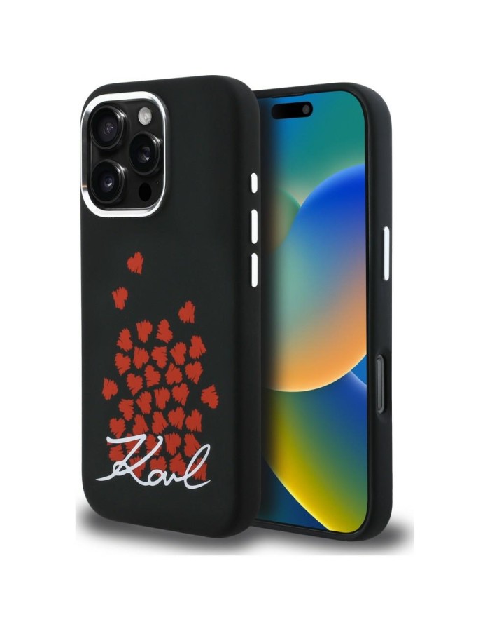 Karl Lagerfeld Silicone Heart Sign Logo MagSafe Case for iPhone 16 Pro Max - Black