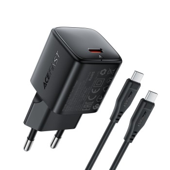 Acefast A118 30W GaN USB-C Wall Charger with 1.2m USB-C to Lightning Cable - Black