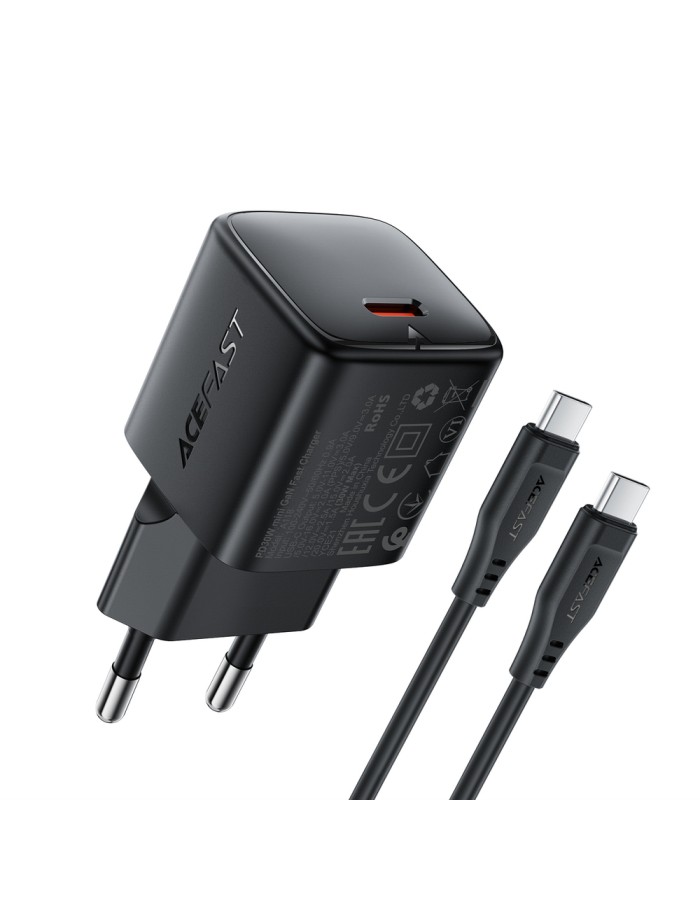 Acefast A118 30W GaN USB-C Wall Charger with 1.2m USB-C to Lightning Cable - Black Acefast A118 30W GaN USB-C Wall Charger with 1.2m USB-C to Lightning Cable - Black