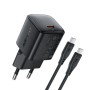 Acefast A118 30W GaN USB-C Wall Charger with 1.2m USB-C to Lightning Cable - Black