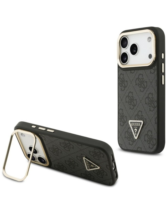 Guess 4G PU Triangle Logo &amp;amp; Stand Camera Magsafe Case for iPhone 17 Pro - Black