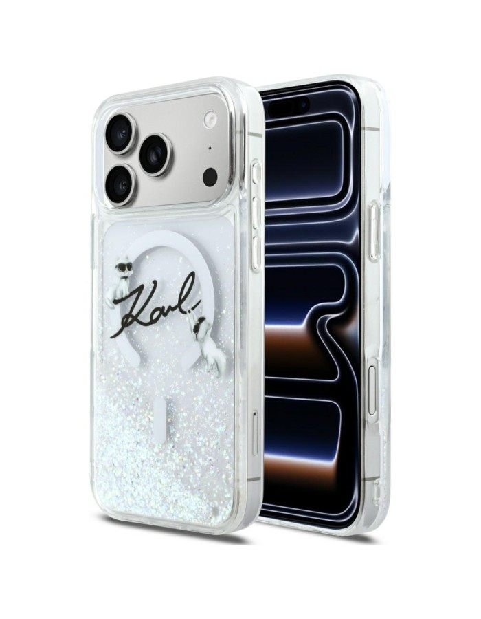 Karl Lagerfeld Liquid Glitter Karl Script Logo MagSafe Case for iPhone 17 Pro Max - Clear Karl Lagerfeld Liquid Glitter Karl Script Logo MagSafe Case for iPhone 17 Pro Max - Clear