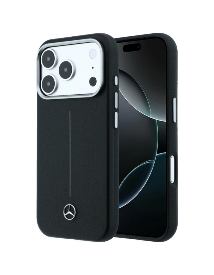Mercedes Leather Semi Wrap Iconic Line MagSafe Case for iPhone 17 Pro - Black Mercedes Leather Semi Wrap Iconic Line MagSafe Case for iPhone 17 Pro - Black