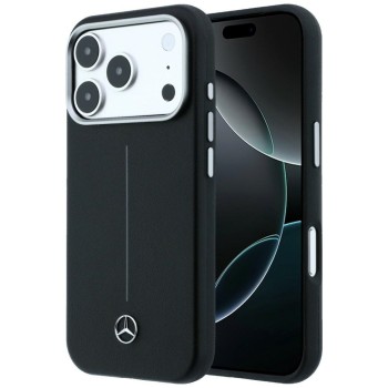 Mercedes Leather Semi Wrap Iconic Line MagSafe Case for iPhone 17 Pro Max - Black