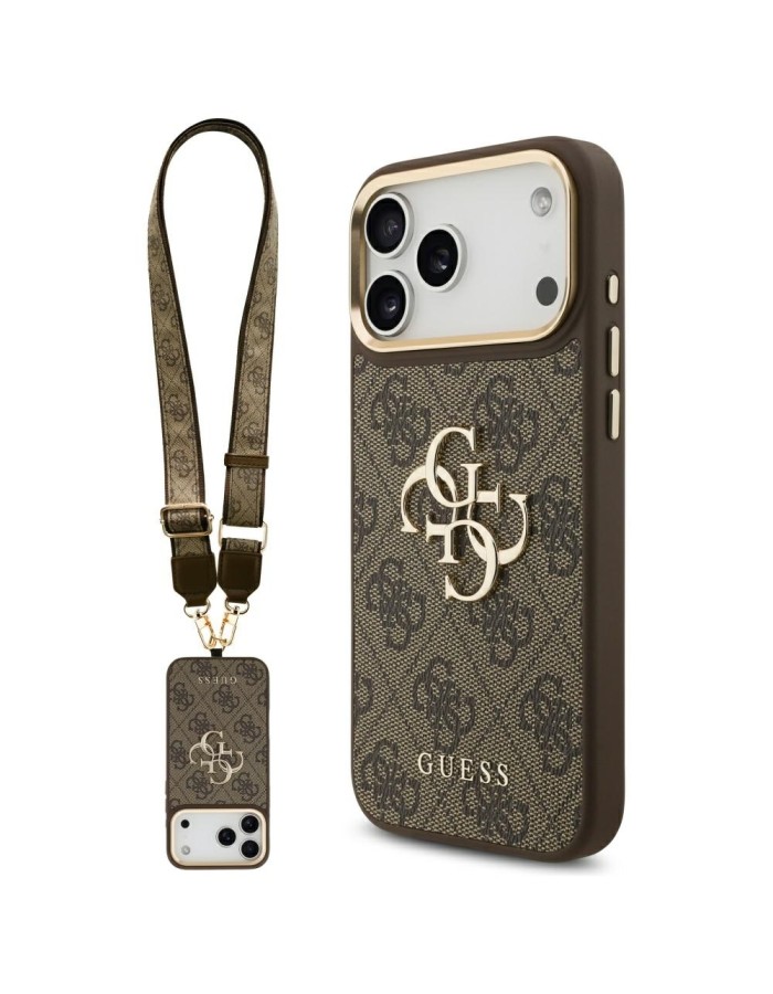 Guess 4G Big 4G Classic Logo Big Strap Metal Buttons Case for iPhone 17 Pro Max - Brown