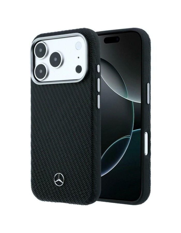Mercedes Leather Semi Wrap Wood Effect MagSafe Case for iPhone 17 Pro Max - Black Mercedes Leather Semi Wrap Wood Effect MagSafe Case for iPhone 17 Pro Max - Black