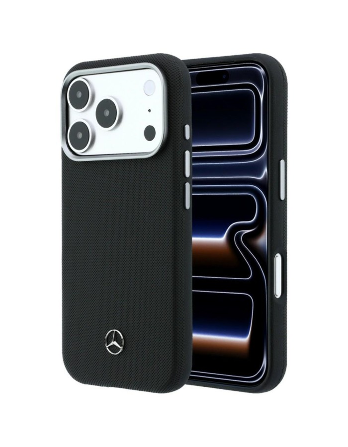 Mercedes Leather Semi Wrap Grill Pattern MagSafe Case for iPhone 17 Pro - Black Mercedes Leather Semi Wrap Grill Pattern MagSafe Case for iPhone 17 Pro - Black