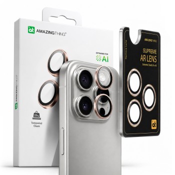 AmazingThing AR Aluminum 3 Lens Glass with Camera Lens Frame for iPhone 16 Pro / 16 Pro Max - Rose Gold