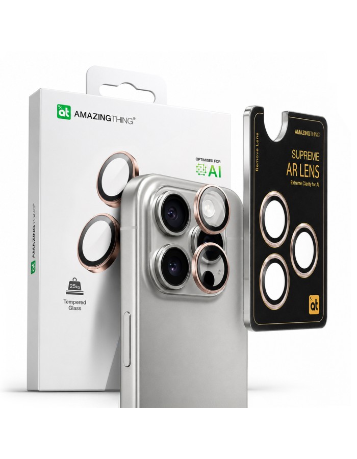 AmazingThing AR Aluminum 3 Lens Glass with Camera Lens Frame for iPhone 16 Pro / 16 Pro Max - Rose Gold AmazingThing AR Aluminum 3 Lens Glass with Camera Lens Frame for iPhone 16 Pro / 16 Pro Max - Rose Gold