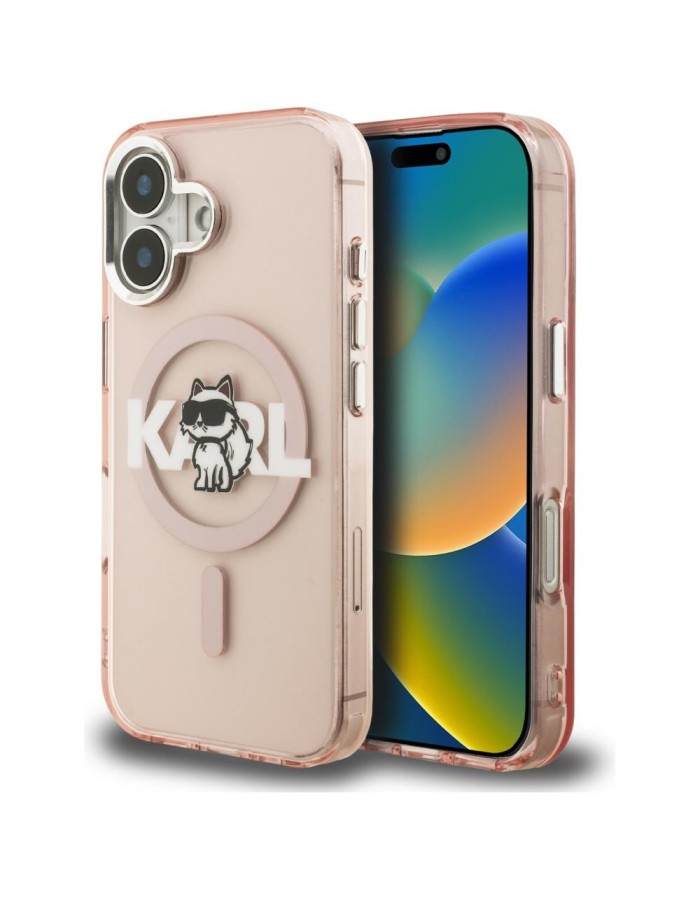 Karl Lagerfeld IML Choupette Sketch Logo MagSafe iPhone 16 Case - Pink