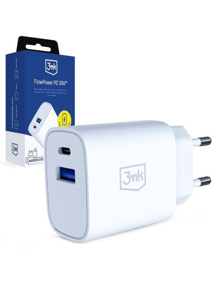 3mk FlowPower 30W 1A1C PD 3.0 QC4+ Wall Charger - White 3mk FlowPower 30W 1A1C PD 3.0 QC4+ Wall Charger - White