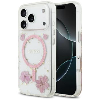 Guess Resin Flowers Glitter MagSafe Case for iPhone 17 Pro - Pink Guess Resin Flowers Glitter MagSafe Case for iPhone 17 Pro - Pink