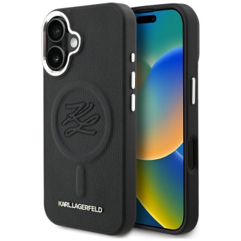 Karl Lagerfeld Initial &amp;amp; Metal Logo MagSafe Case for iPhone 16 - Black