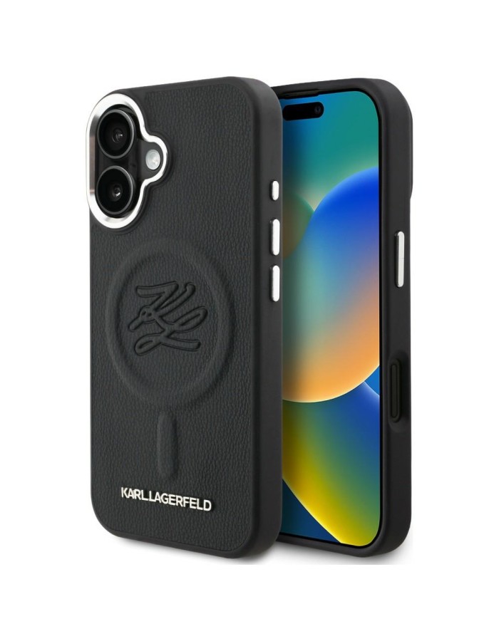 Karl Lagerfeld Initial &amp;amp; Metal Logo MagSafe Case for iPhone 16 - Black
